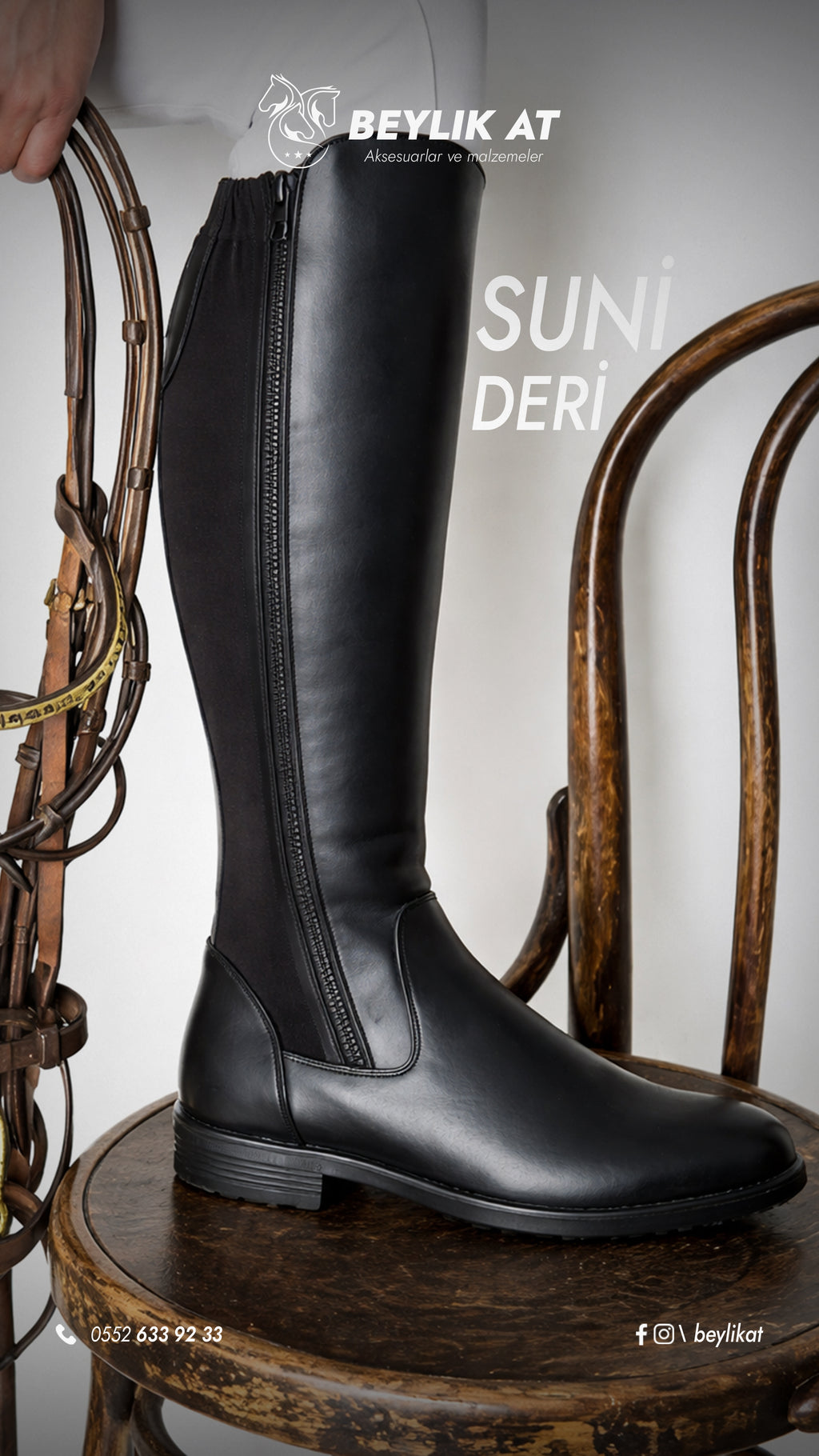 Suni Deri Lüks Binicilik Çizmesi